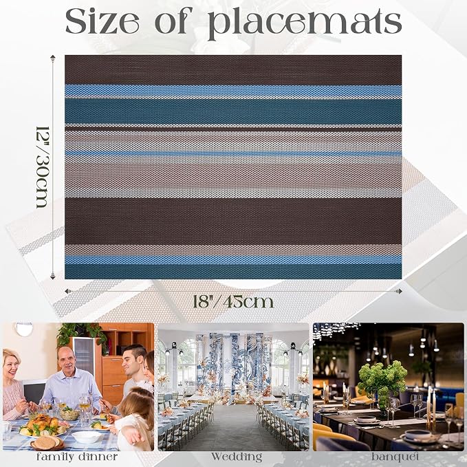 Set of 6 Colorful Striped Vinyl Placemats Heat-Resistant Washable Placemats - Image 4