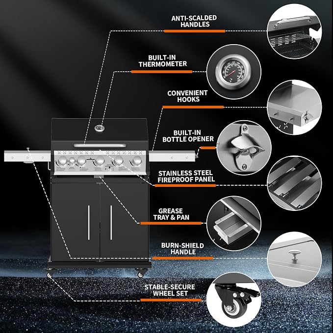 Propane Gas Grill, 5+1 Stainless Steel Barbecue Grill - Image 5