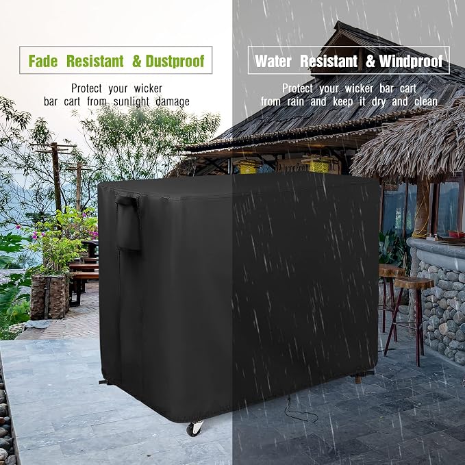 Outdoor Bar Cart Cover for Outdoor Rolling Wicker Bar Table Set 44"x19"x36" - Image 5