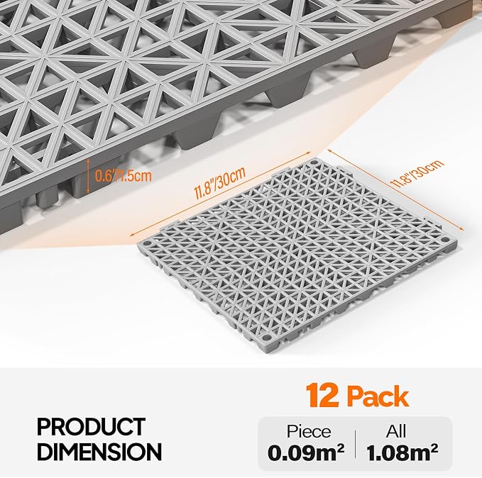 Bonnlo Grey Interlocking Drainage Mat, Restaurant Kitchen Mat, Cushioned Tiles - Image 7