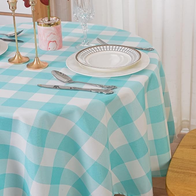 Cupuamon 2 Pack Waterproof Polyester Fabic Round Checkered Tablecloth，60 - Image 8