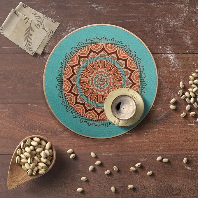 PIGCHCY Round Boho Placemats Set of 6, Rubber Heat Resistant Tabel Mats - Image 7