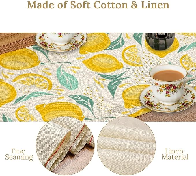 Spring Yellow Lemon Table Runner, Hello Summer Seasonal Exotic Fresh Fruits - Image 6