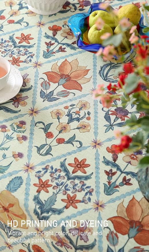 ISAENNE Designer Linen Elegant Small Round Tablecloth, Colorful Floral Bohemian - Image 5