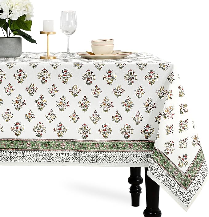 CPC Tablecloth 100% Cotton 70x108 Inch Indian Block Print Rectangle Table Cover by COTTONPRINTCLUB