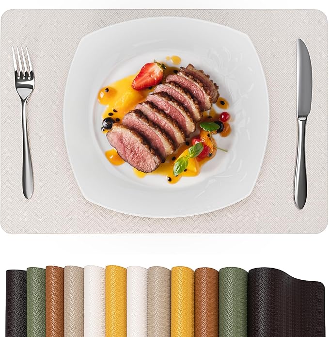 Faux Leather Placemats Set of 6 – 17x12 Inch Vinyl Table Mats, Heat Resistant by PROMATTOO