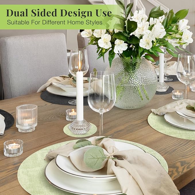 13-Inch Faux Leather Round Placemats Set of 4, Waterproof Anti-Slip Dual Sided - Image 6