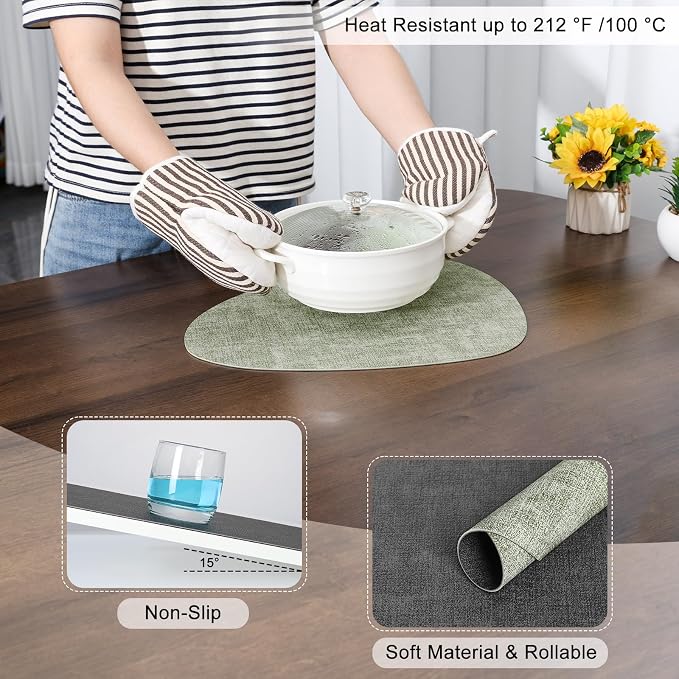 Placemats and Coasters, Washable Reversible Placemats Round Faux Leather - Image 5