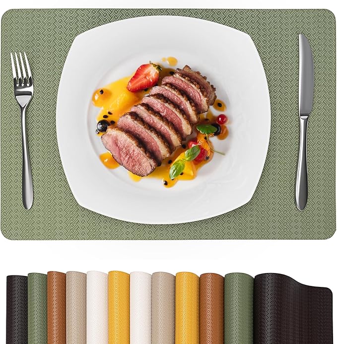 Faux Leather Placemats Set of 6 – 17x12 Inch Vinyl Table Mats, Heat Resistant by PROMATTOO