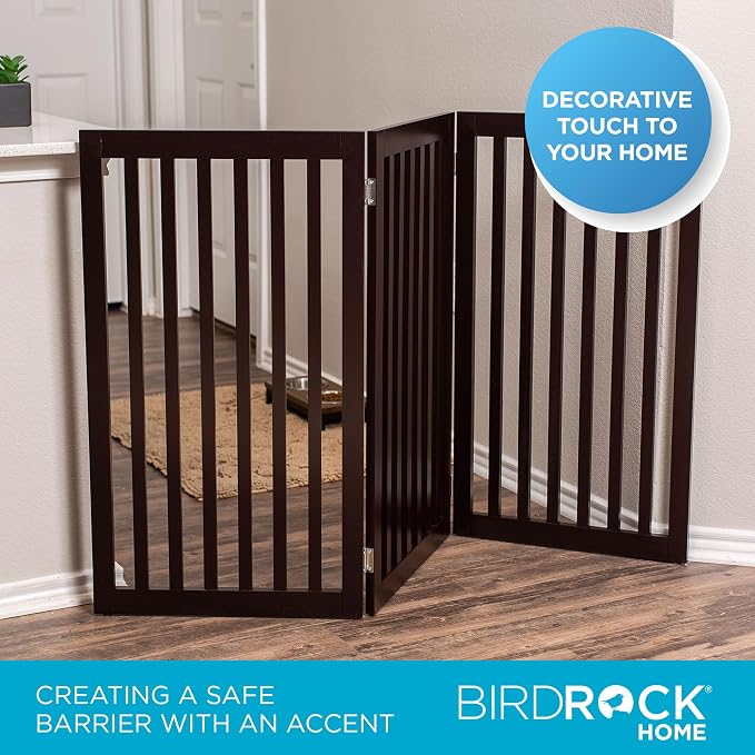 INTERNET'S BEST Dog Gate Indoor Freestanding Pet Barrier, Folding Wood Dog Fence - Image 4