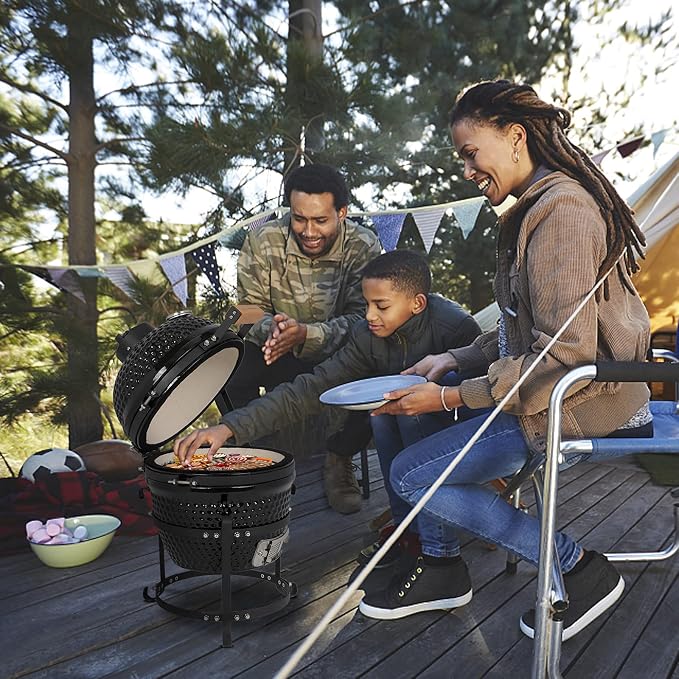 VINGLI 13" Kamado Charcoal Grill Portable Barbecue Grill BBQ Kettle Stand Lid - Image 2