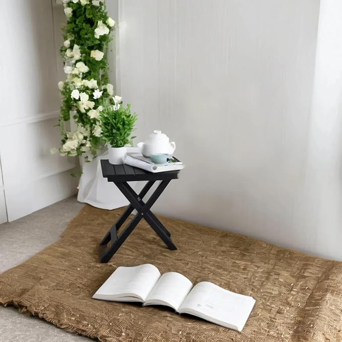 Small Side Table Square Folding, Patio Foldable Wooden End Tables - Image 2