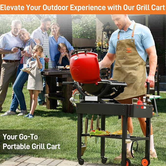 Rolling Grill Cart with Spice Rack, Grill Stand with Storage Shelf, Griddle - Image 2