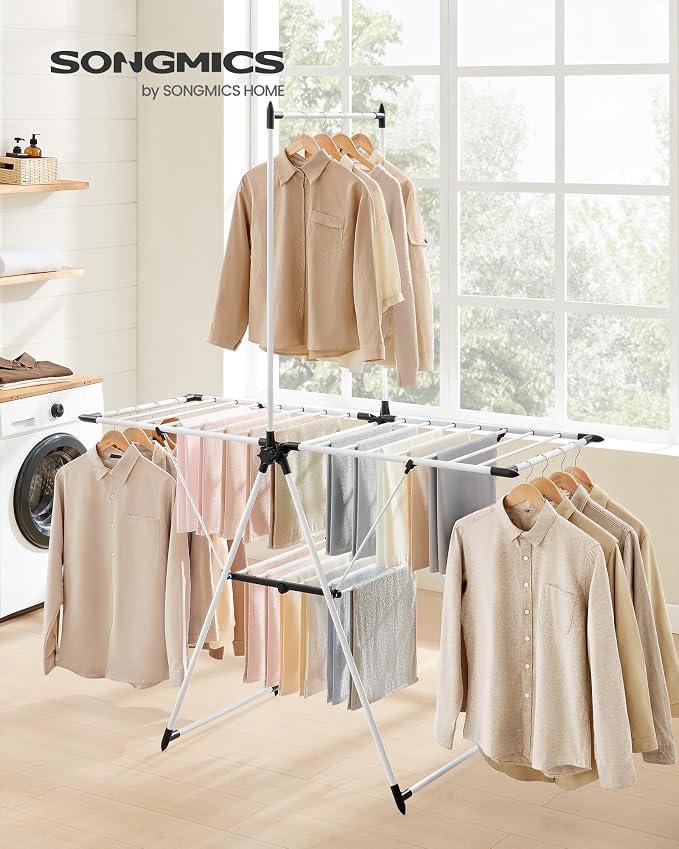 SONGMICS Clothes Drying Rack, Foldable 2-Level Laundry Drying Rack, - Image 2