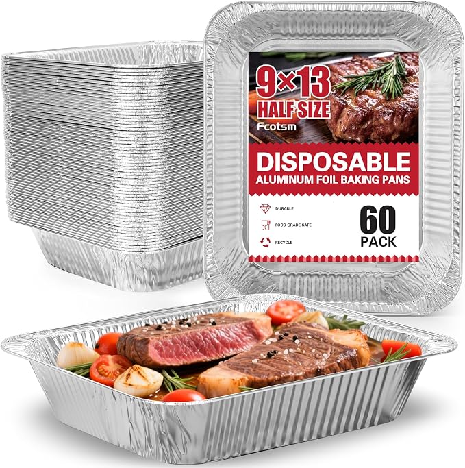 Aluminum Pans Half Size, Heavy Duty Disposable Foil Pans by Fcotsm