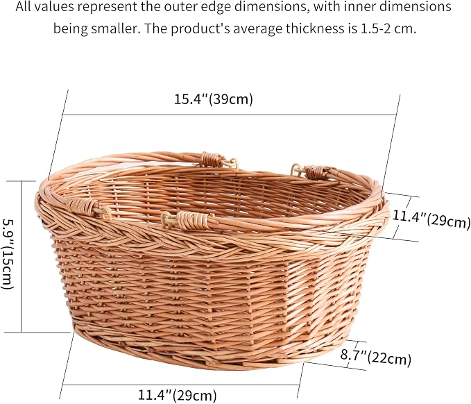 Wicker Picnic Basket with Handles, Handwoven Gift Basket, Shopping Basket - Image 4
