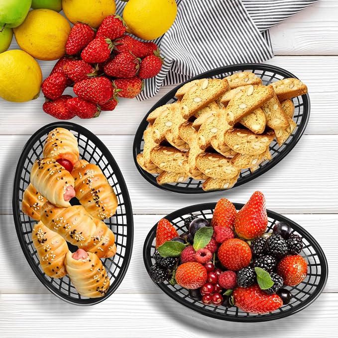 80 Pcs 9 x 5.7 Inch Reusable Oval Fast Food Baskets, Sturdy Plastic Serving - Image 6