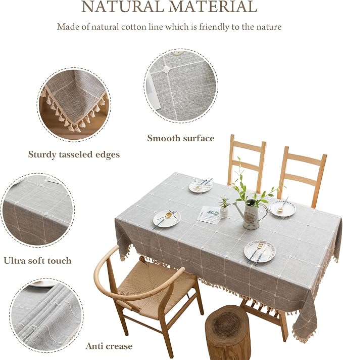 Pahajim Rustic Linen Tablecloth Cotton Rectangle Table Cloth - Image 2