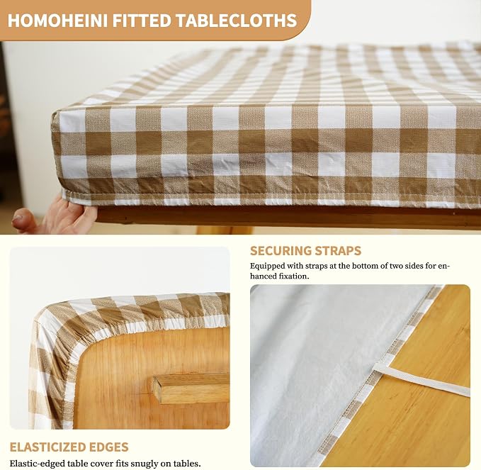 Rectangle Picnic Table Cloth, Elastic Waterproof Fitted Vinyl Tablecloths - Image 2