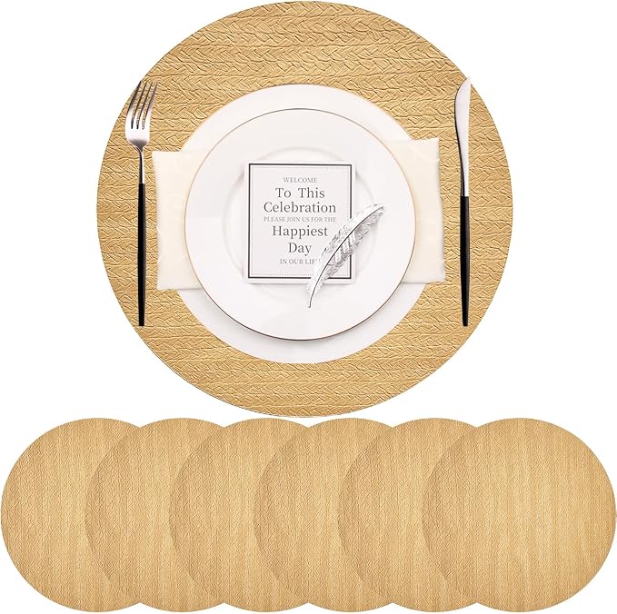 PIGCHCY Round 15" Water-Resistant Placemats Set of 6, Premium Faux Leather by PIGCHCY