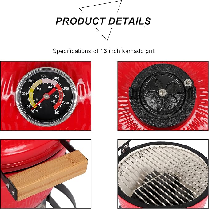 VINGLI 13" Kamado Grill Charcoal Grills Portable Barbecue Grill BBQ Kettle - Image 6