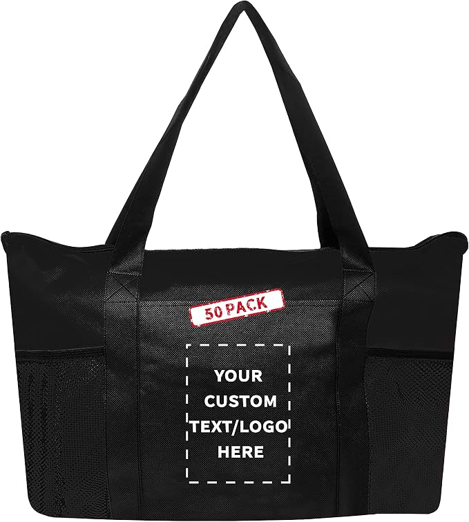 DISCOUNT PROMOS 50 Zippered Non-Woven Tote Bags Set by DISCOUNTPROMOS