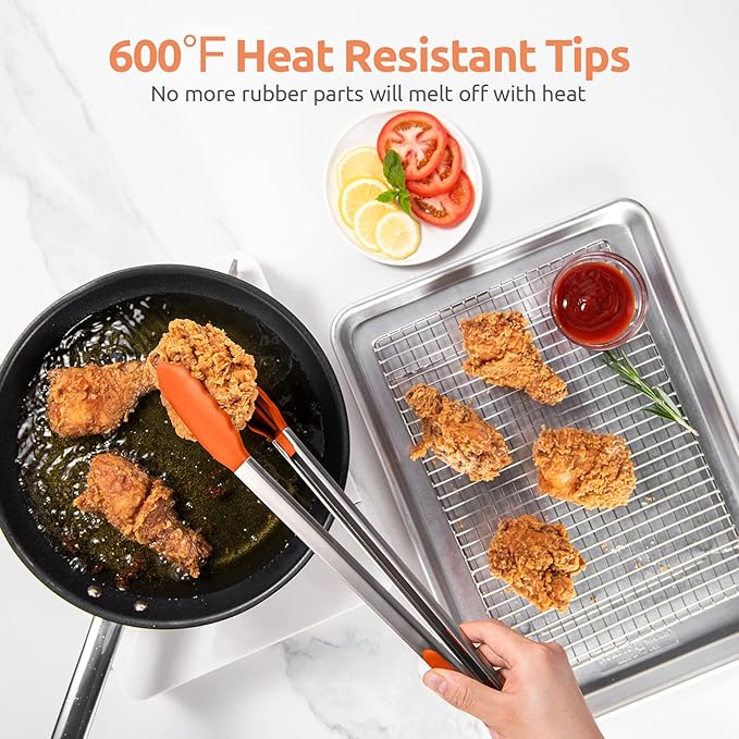 Tongs 16-Inch Silicone-Tipped Locking Grill Tongs, Orange