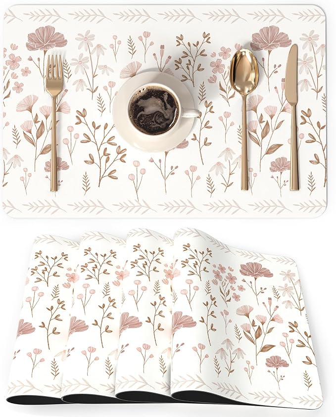 QIYI Placemats Set of 4, 12x18 Inch Faux Leather Place Mats by QIYI