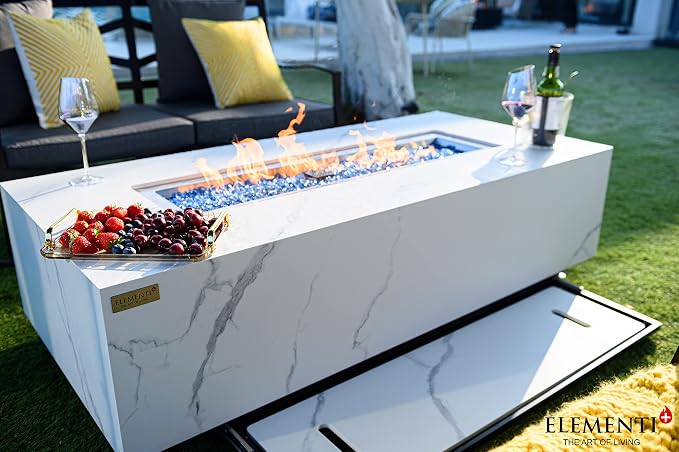 Elementi+ | Carrara Gas Fire Pit | Marble Porcelain & Metal Frame | 60" - Image 7