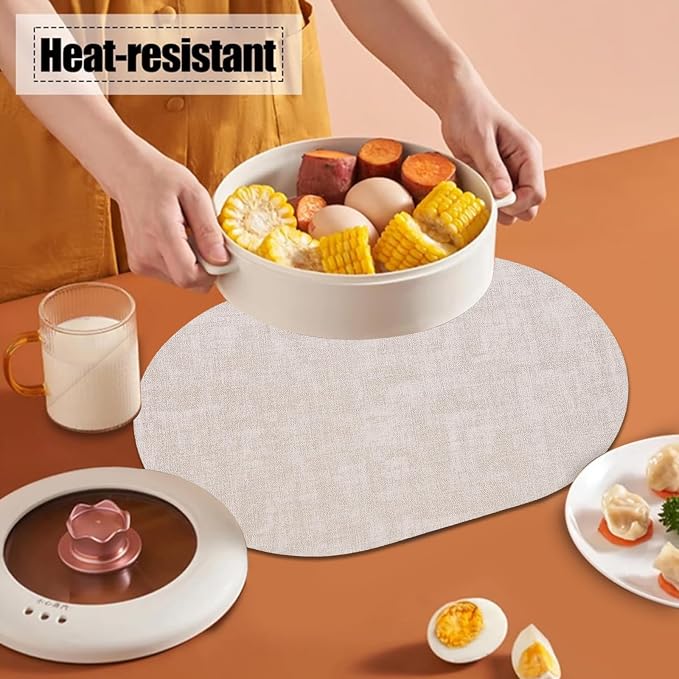 Table Placemats Set of 6 Oval, Non Slip Heat Resistant Wipeable Kitchen - Image 3