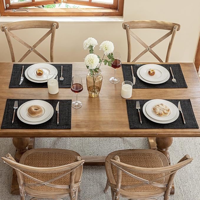 Blue Forest Placemats Set of 8, Dual-Layered Thickened Faux Linen Cloth Place - Image 5