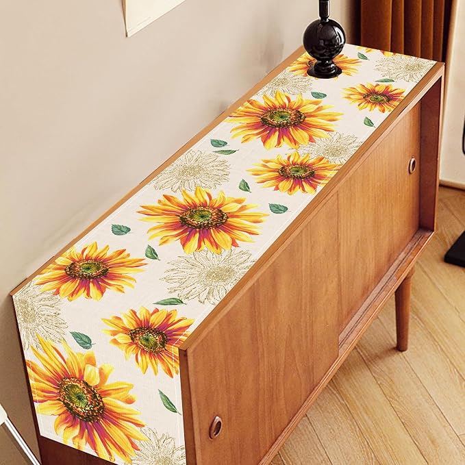 Summer Table Runner, Watercolor Yellow Floral Vase Spring Sunshine Farmhouse - Image 3