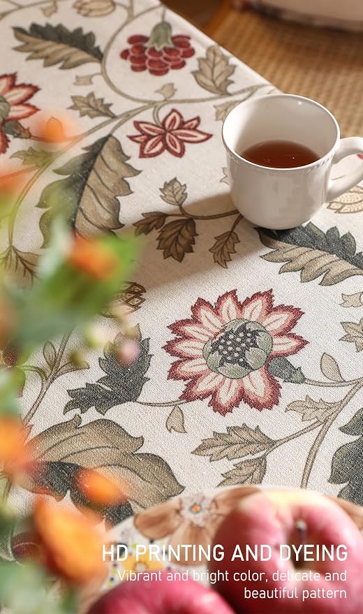 ISAENNE Designer Provence Floral Extra Long Tablecloth Rectangle, Linen - Image 5