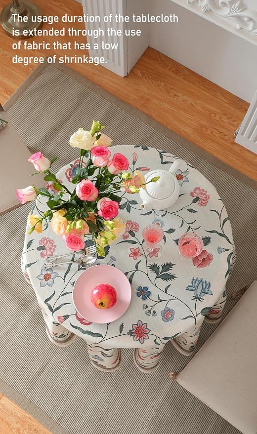 ISAENNE Designer Chinoiserie Linen Floral Round Tablecloth, Elegant Decor - Image 7
