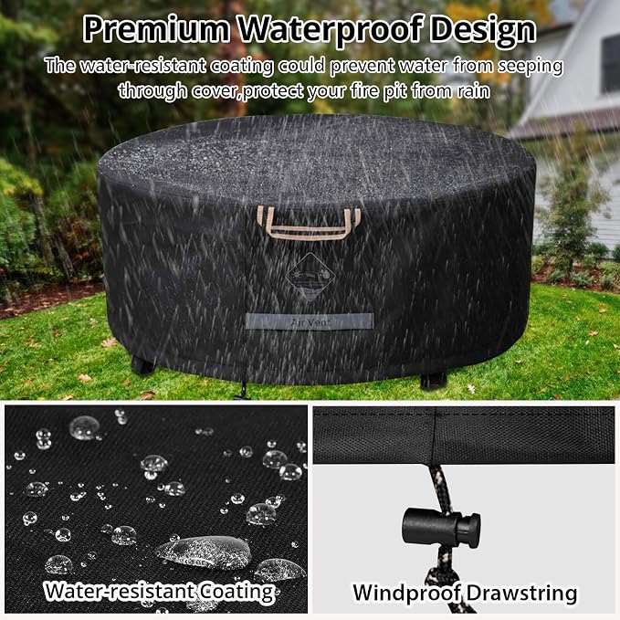 QH.HOME Fire Pit Cover Round Super Waterproof, UPF 50+ Fire Pit Covers Premium - Image 6
