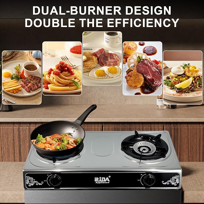 2 Burner Propane Gas Stove, Portable Stainless Steel Camping Stove - Image 4