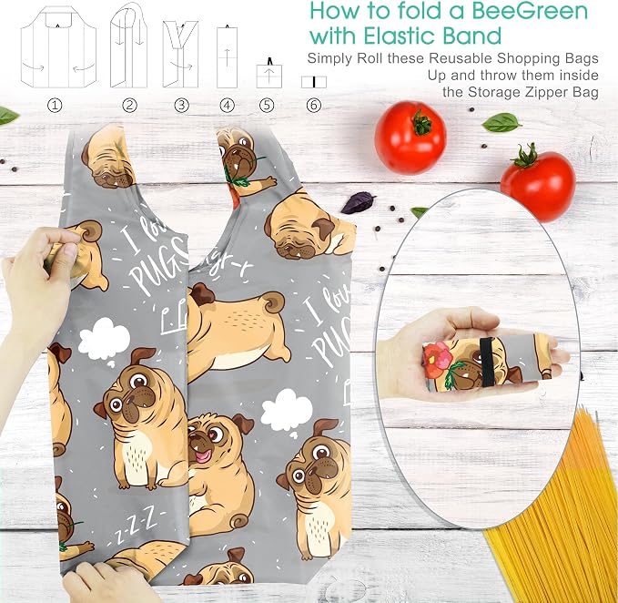 BeeGreen Dog Lover Gifts for Women Animals Reusable Grocery Bags Shopping Bags - Image 3