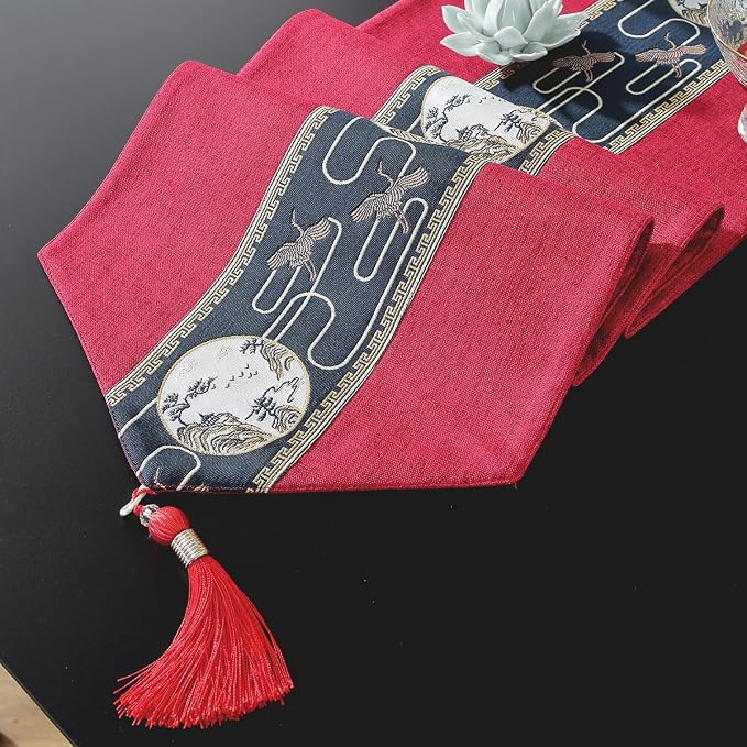 Embroidered Tassel Table Runner Chinese Style Landscape Painting Waterproof - Image 5