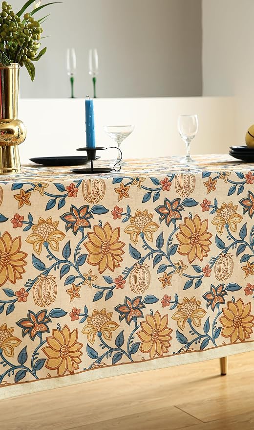 ISAENNE Designer Bohemian Floral Tablecloth Rectangular, Linen Colorful Table - Image 8
