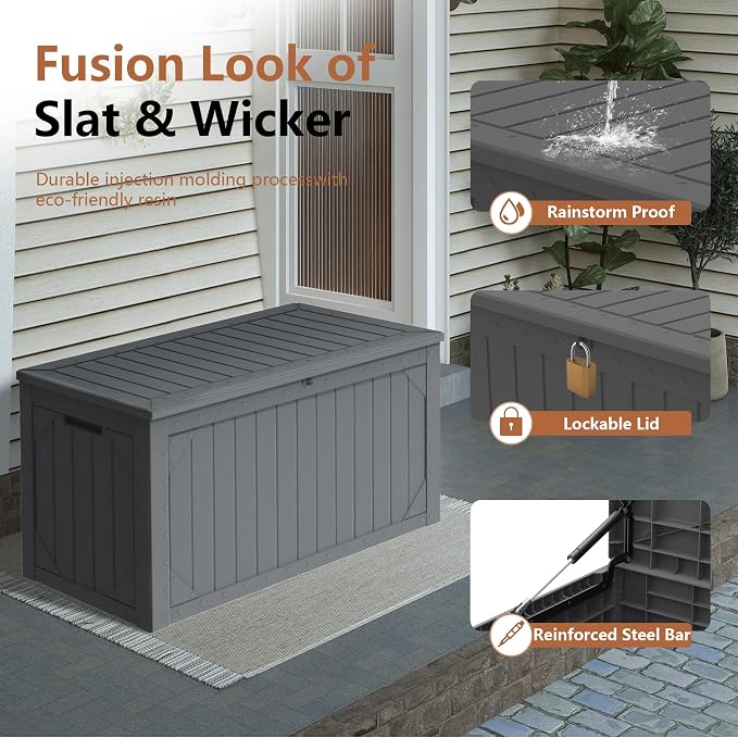 100 Gallon Outdoor Storage Box Waterproof, Resin Deck Box Storage Bin - Image 3