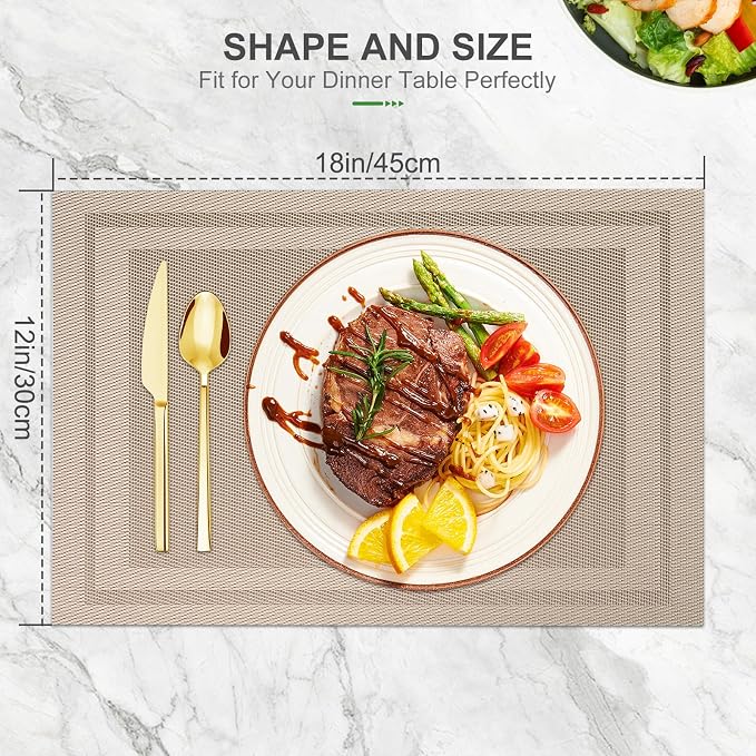 BETEAM Placemats Set of 8, Woven Vinyl Placemat - Image 5