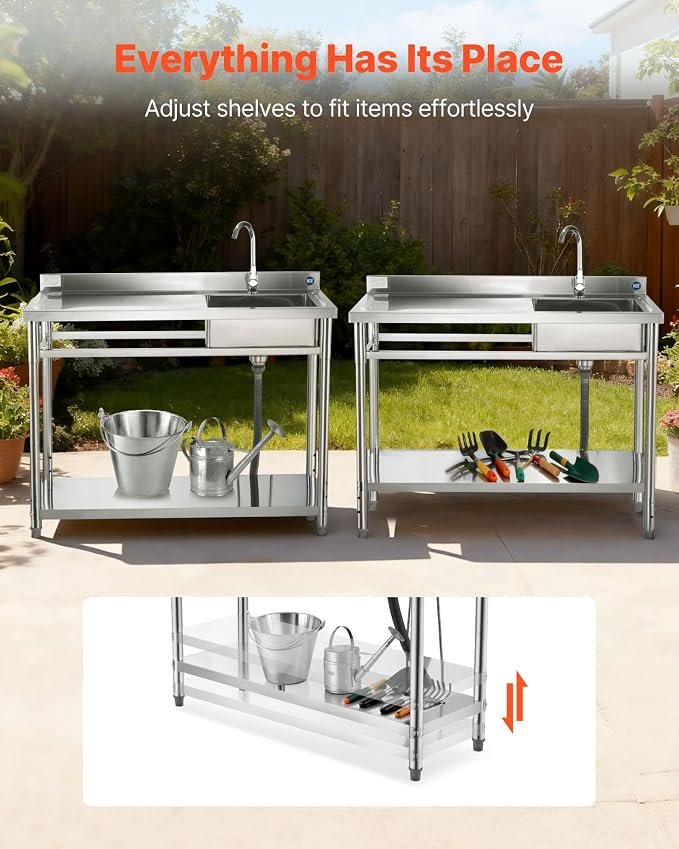 VEVOR Stainless Steel Utility Sink, Free Standing Single Bowl Commercial - Image 3