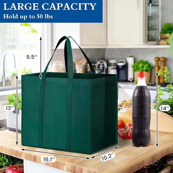 WISELIFE Reusable Grocery Shopping Bags 10 Pack Large Foldable Tote Bags Bulk - Image 2