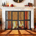 Fireplace Screen with Sliding Doors, 37.8" W x 30.7" H Modern Wrought Iron by Unknown