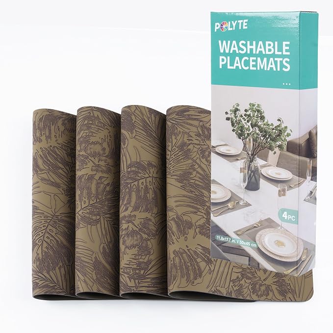 POLYTE Indoor/Outdoor Washable Embossed Vinyl Faux Leather Table Dining - Image 7