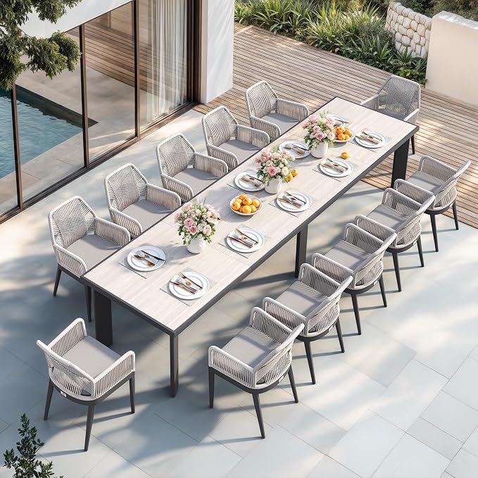 PURPLE LEAF 13 Pieces Patio Dining Set Aluminum Modern Rectangular Table and by PURPLELEAF