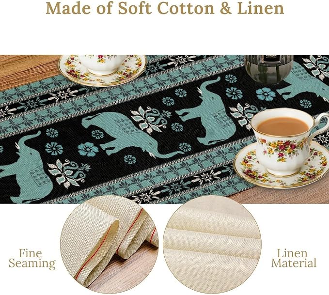 African Tribal Table Runner, Boho Elephants Tribal Traditional Indian Diwali - Image 6