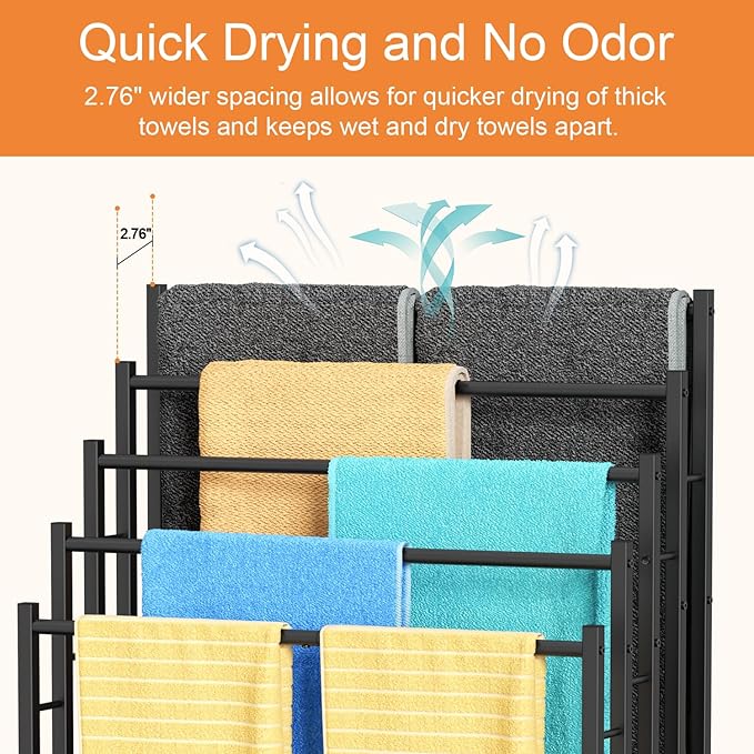 Honiter Towel Racks for Bathroom, 5 Tier Wide Towel Drying Rack Outdoor - Image 3