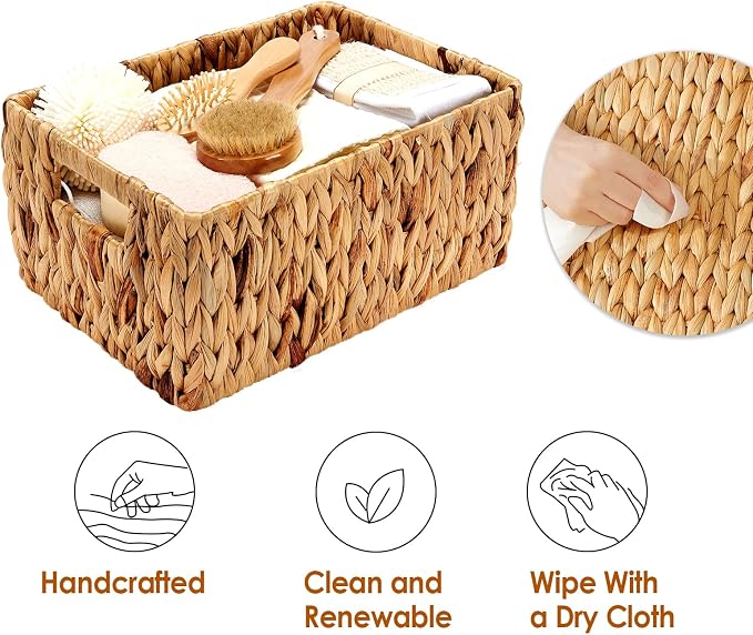 Wicker Baskets 2 Pack, Water Hyacinth Wicker Storage Basket - Image 7