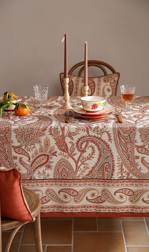 ISAENNE Designer French Red Long Rectangle Tablecloth, Linen Table Cloth - Image 8